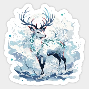 Mythical Deer in Winter Wonderland Sticker